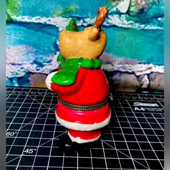 LARGE Vintage Santa Reindeer Limoges Style Hinged Trinket Box - Picture 6 of 11